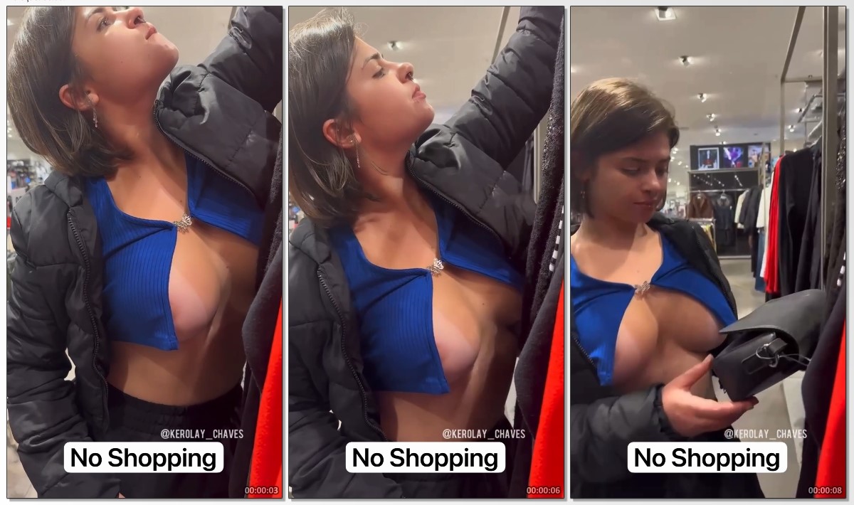 Kerolay Chaves se exibindo em publico mostrando os peitos na loja