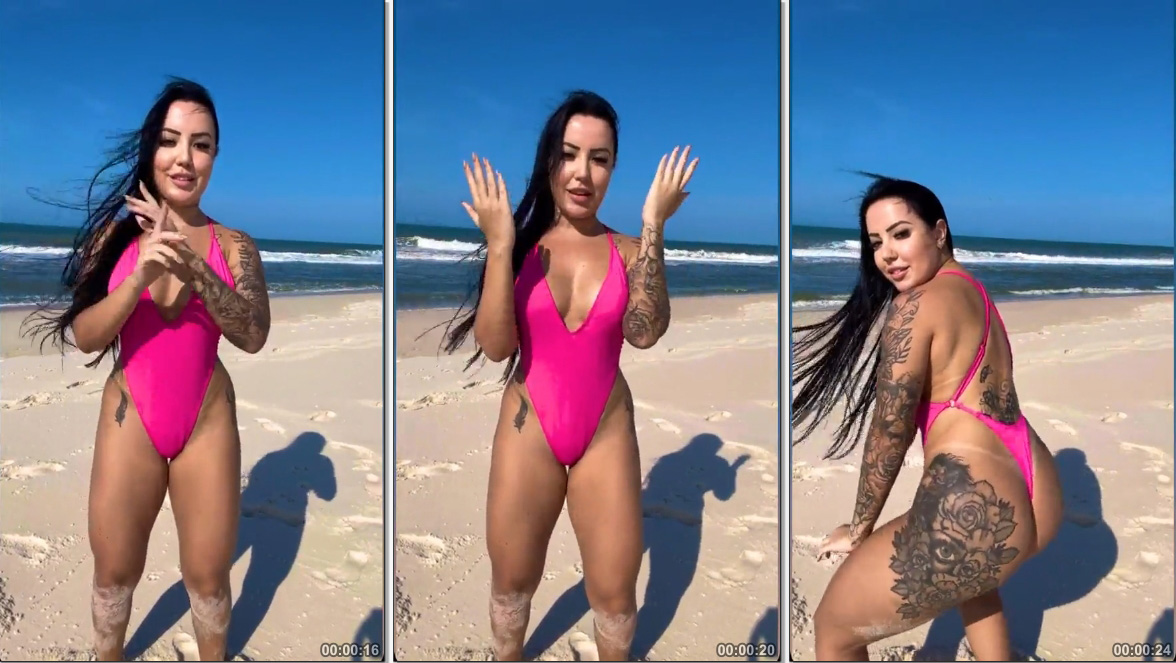 Brena Barbosa morena rabuda com maio socadinho na bunda rebolando sua raba gostosa