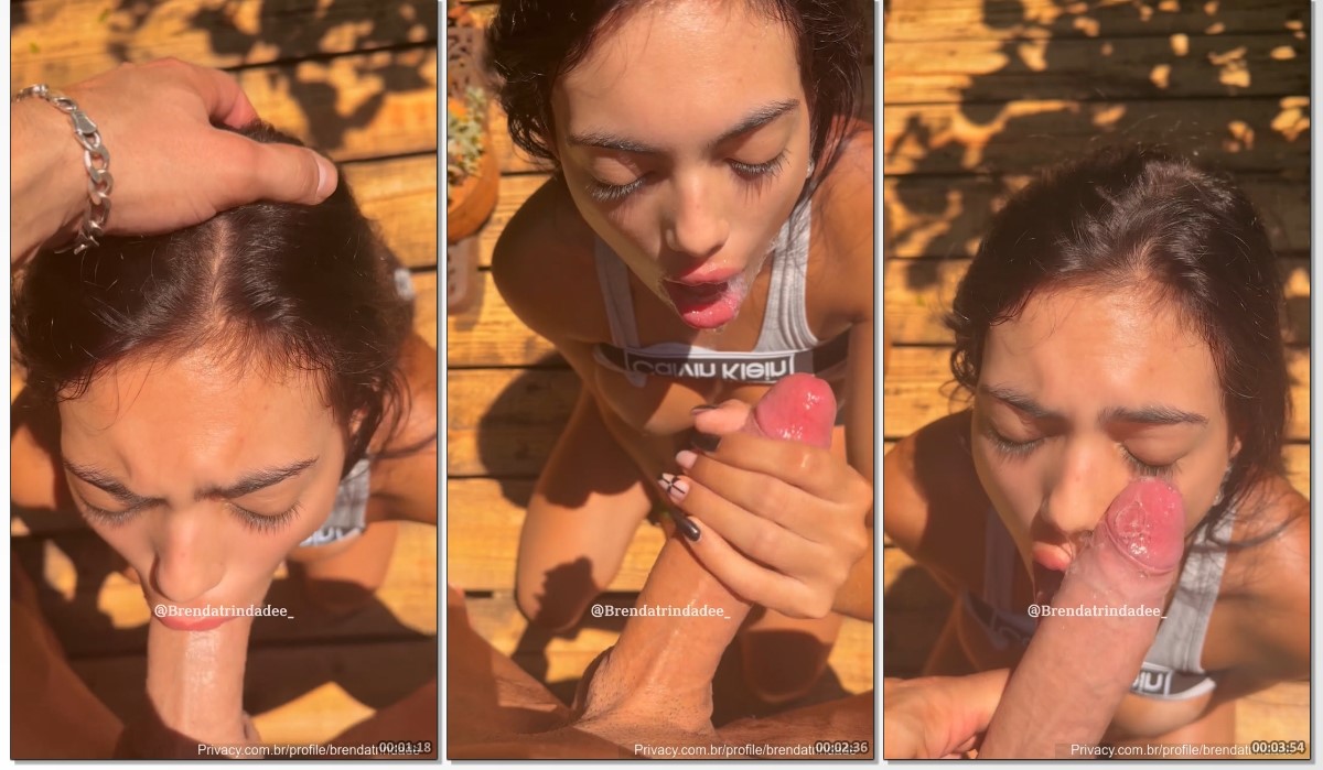 Brenda Trindade morena deliciosa de joelhos mamando rola avantajada