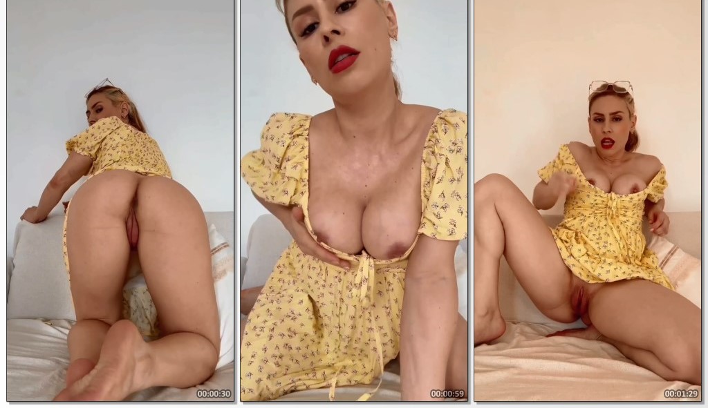 Emme White de vestidinho sem calcinha mostrando a bucetinha