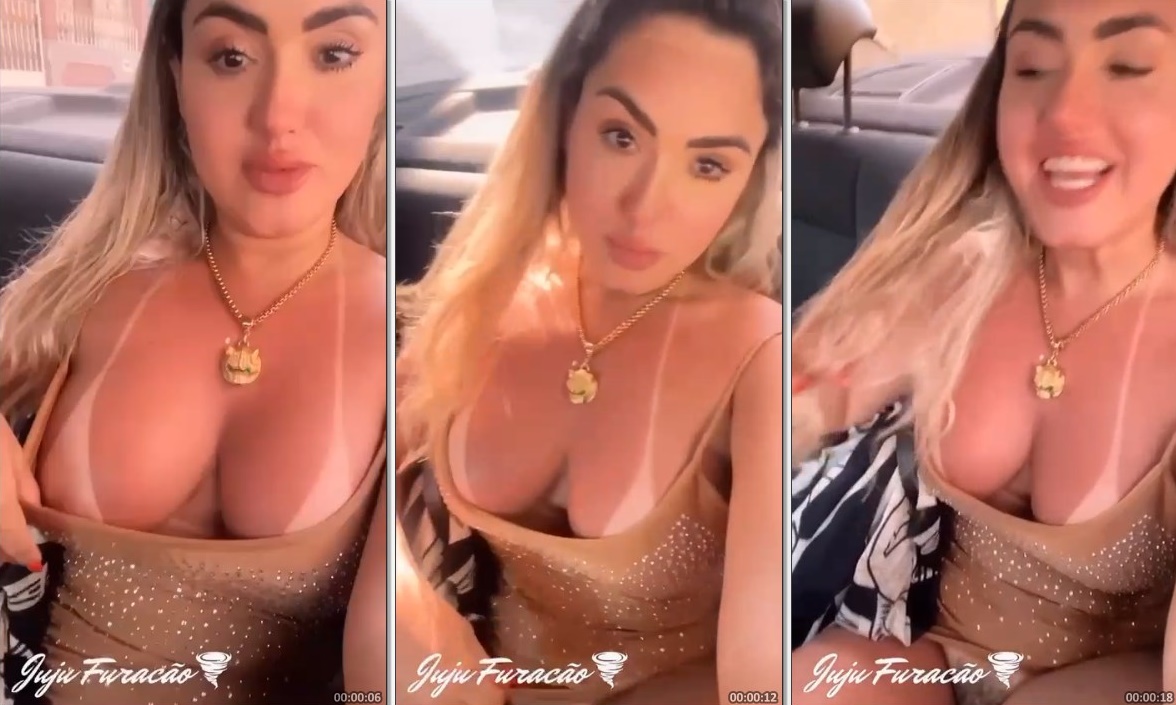 Juju furacão loirona safada de vestido sem calcinha dentro do carro do Uber se exibindo querendo pica