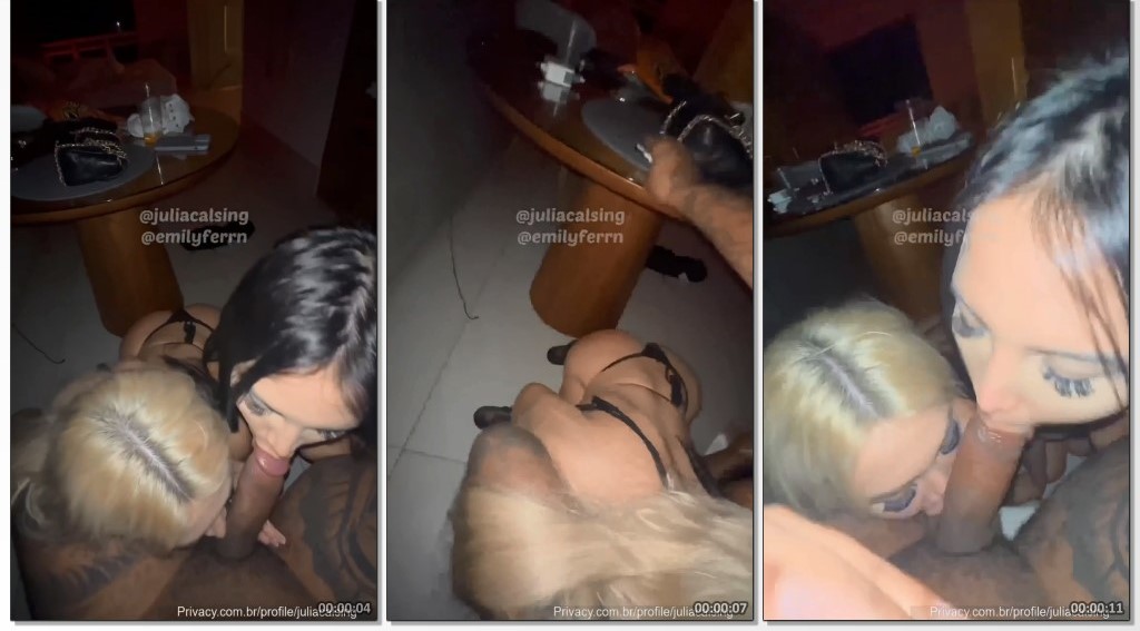 Julia Calsing se junta com amiga e mama com vontade a pica de um sortudo