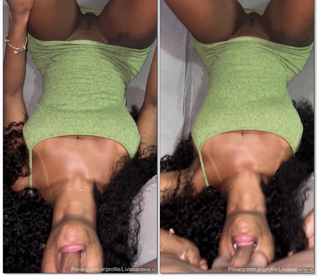 Livia santana pretinha gulosa engolindo até o talo a pica do seu macho de cabeça  pra baixo