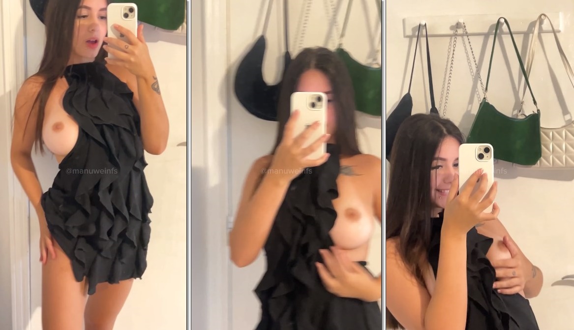 Manu Weinf cadelinha usando um vestidinho sexy tira a roupinha mostrando os peitos e a bucetinha