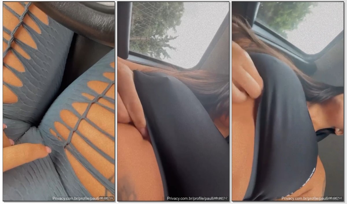 Paulinha S2 vadiazinha muito puta tocando uma siririca bem gostosa dentro do carro enquanto dirige pela cidade