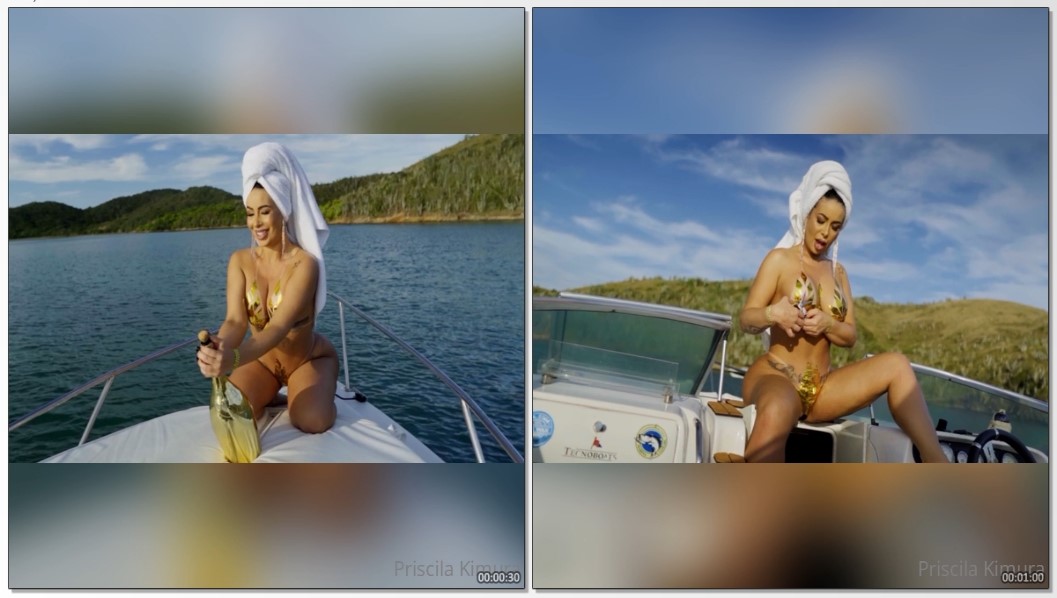 Priscila Kimura branquinha safada em alto mar derramando espumante pelo seu corpinho gostoso toda peladinha