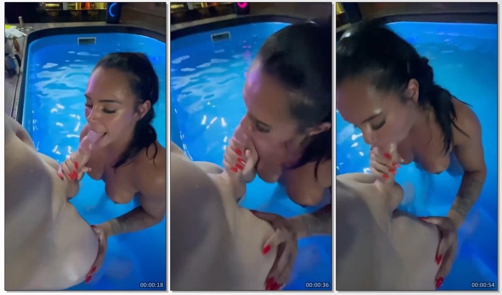Raquel Rodrigues morena gulosa  pagando boquete e engolindo a pica na piscina toda molhadinha e pelada