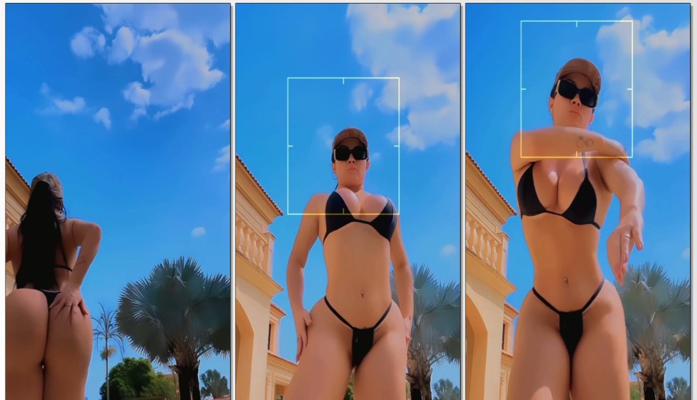 Sheyla Mell Coroa super safada se mostrando gostosa no quintal de casa com um bikini marcando a buceta