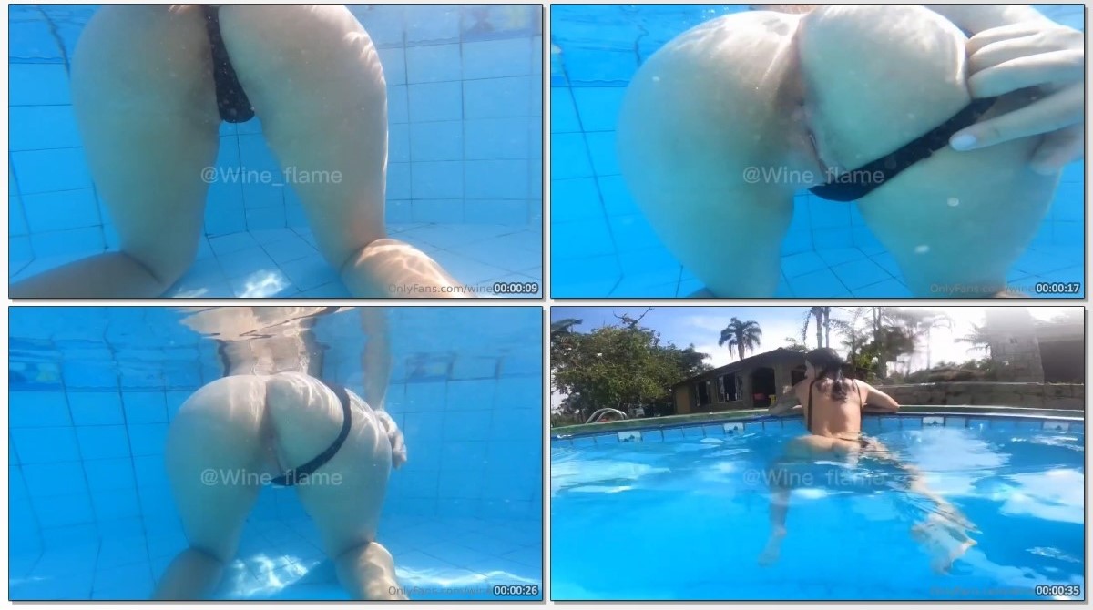 Wine Flame peladinha piscando cu dentro da piscina