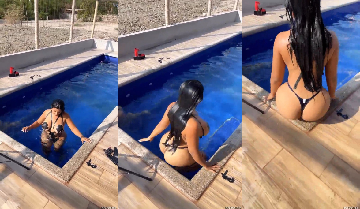 Alejandra Quiroz empinando a bunda e se exibindo para o vizinho