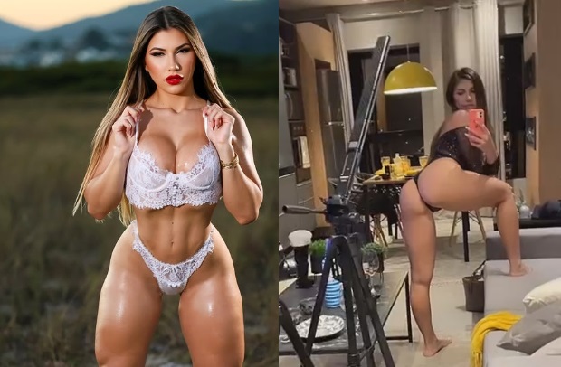 Alexiadhen nua empinando o rabo grande com calcinha socada