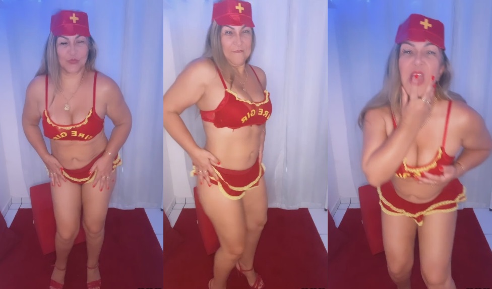 Eliane Galupo Rainha Tantrica rebolando com fantasia de bombeira safada