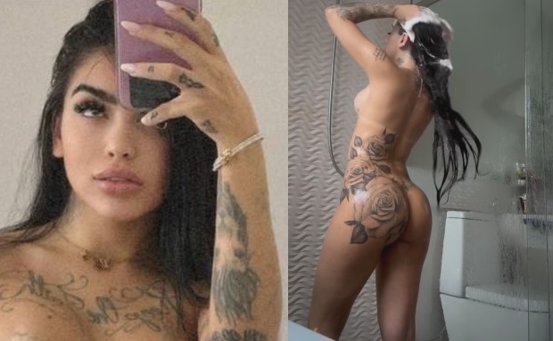 MC Mirella caiu na net rebolando bunda tatuada molhadinha no banho