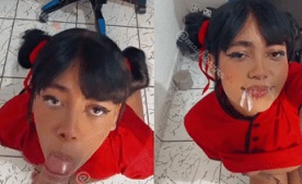 Mayhuanna recebendo gozada facial e exibindo o rosto gozado