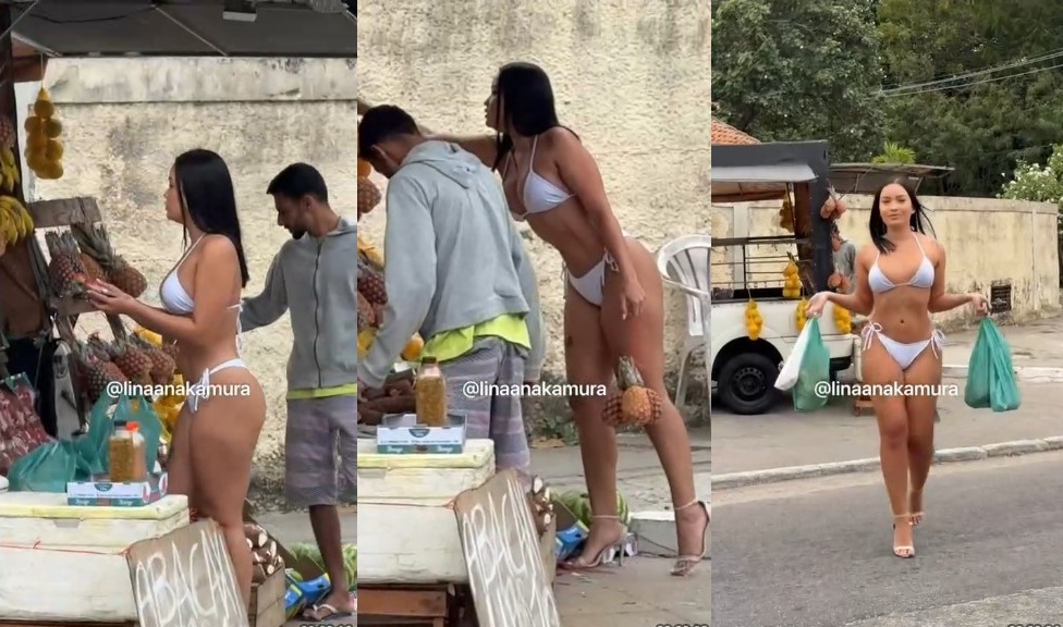Lina Nakamura porno gostosa andando na rua e exibindo a bunda grande